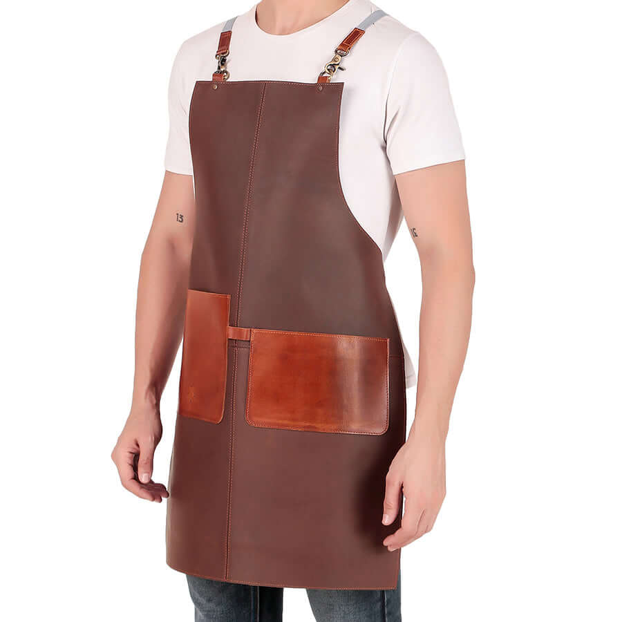 Personalized leather BBQ apron with pockets in USA