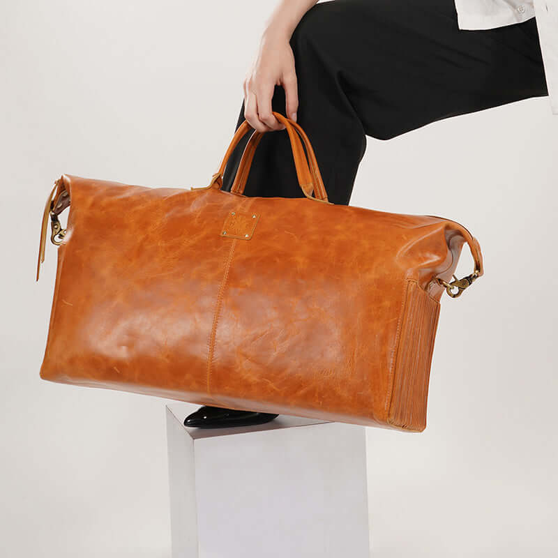 Custom Leather Carry-On Duffle Bag Unisex Handmade Crunch