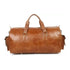 Brown leather duffel bag on a white background