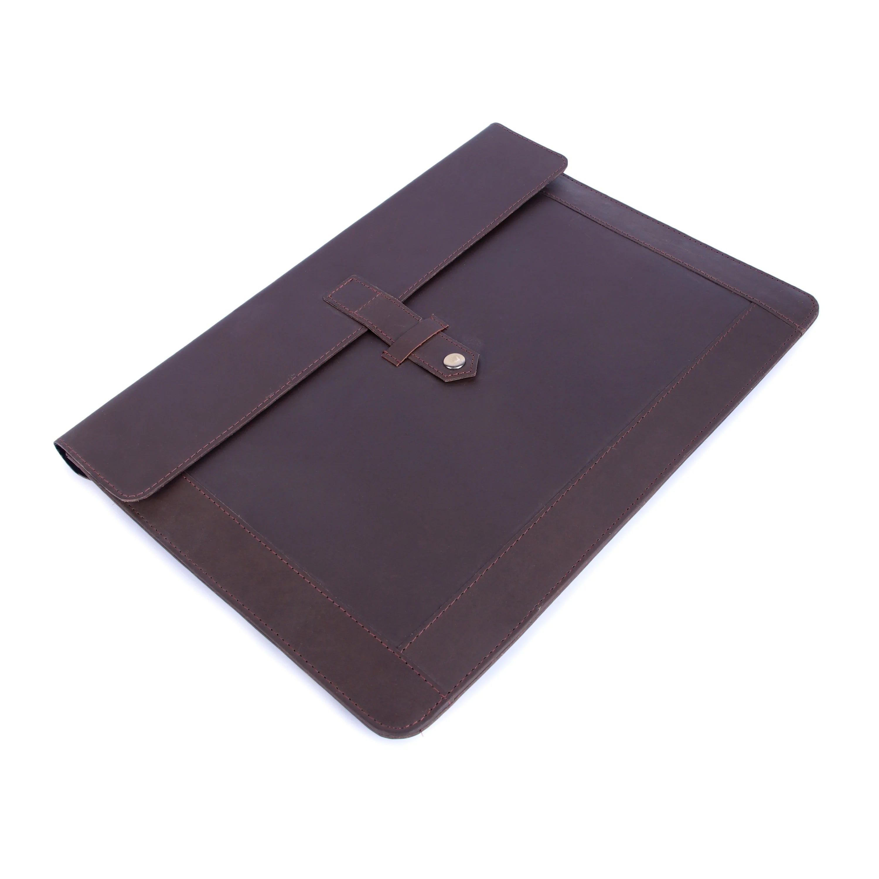 Brown leather tablet case on a white background