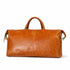Brown leather duffel bag on a white background