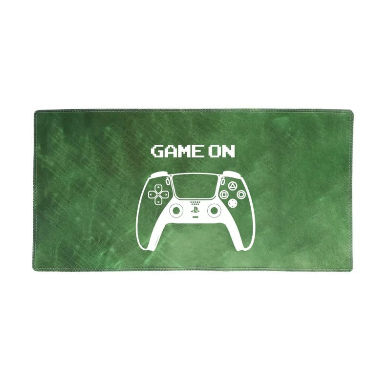 Green mouse pad with a white gaming controller and 'GAME ON' text on a white background