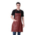 Person wearing a brown leather apron on a white background