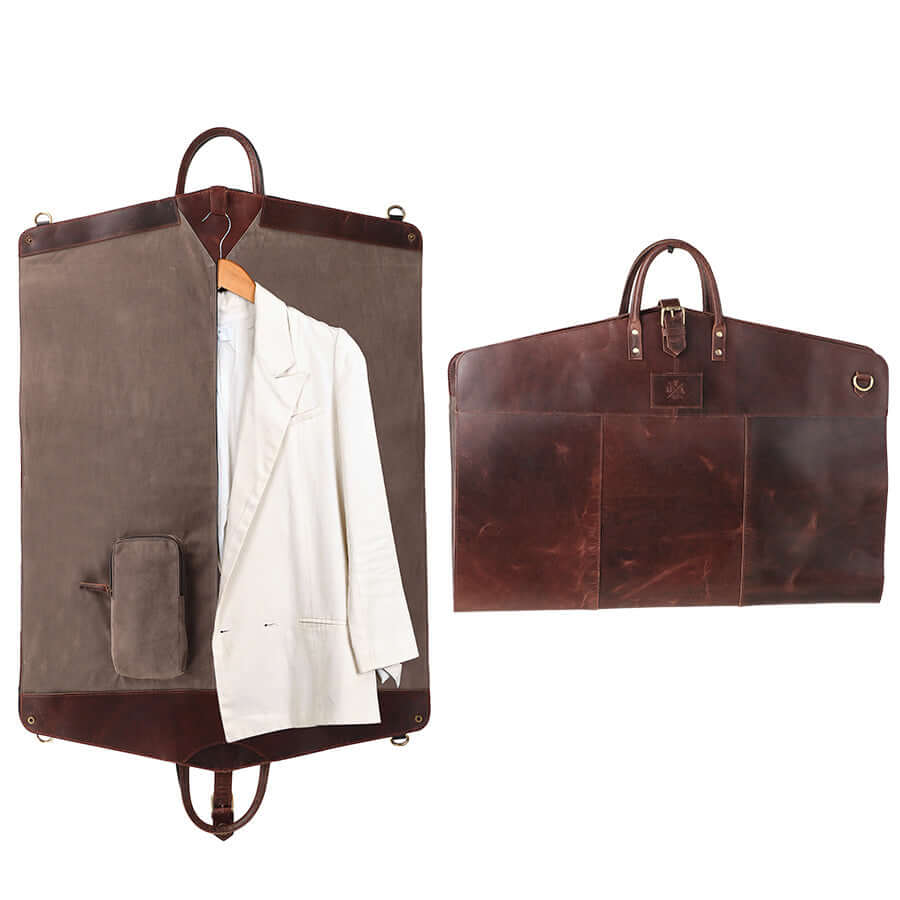 Stylish leather suit carrier bag for travel