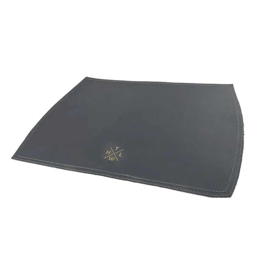 Gray napkin with a logo on a white background