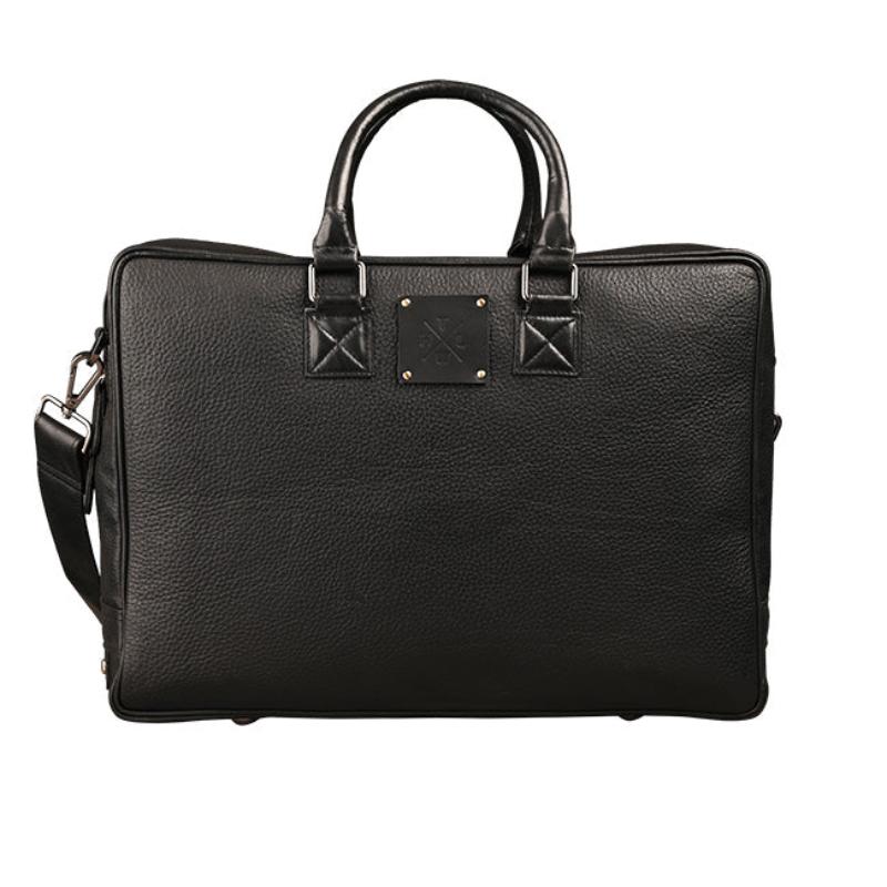 Black leather briefcase on a white background