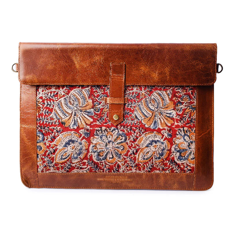 Vintage Kalamkari Red Leather Sleeve