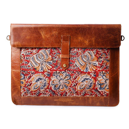 Vintage Kalamkari Red Leather Sleeve