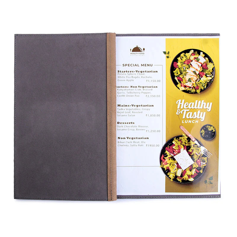 Menu with vegetarian and healthy lunch options on a white background