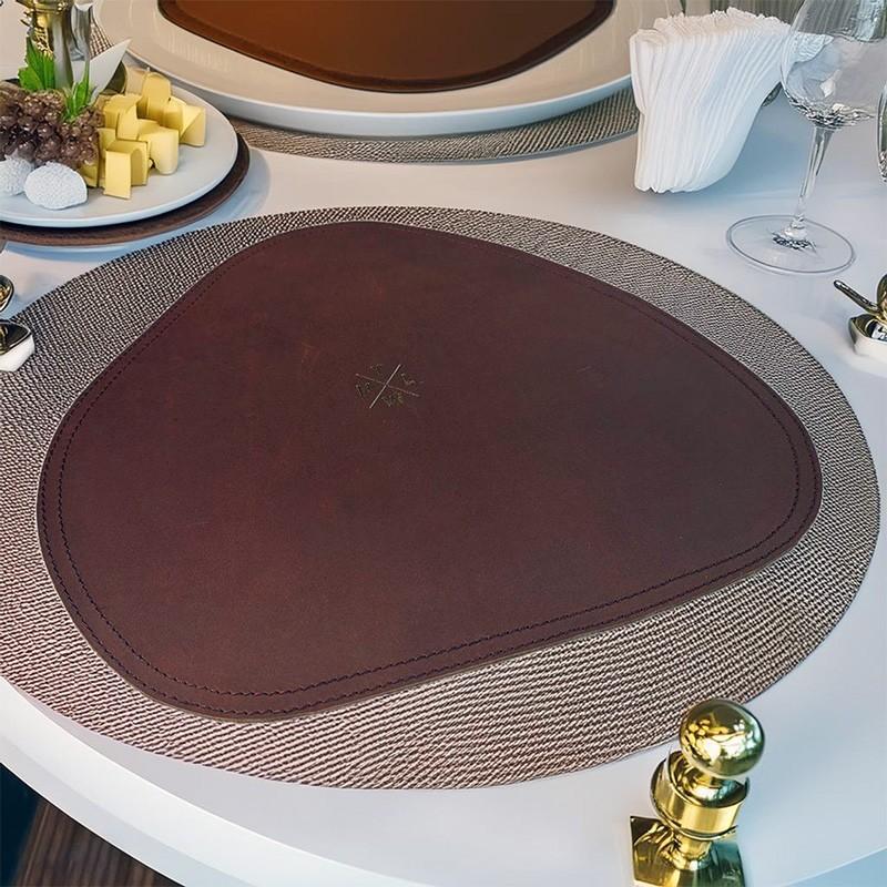 round leather placemats