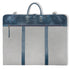Gray garment bag with blue accents on a white background