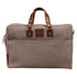 Brown canvas duffel bag with leather straps on a white background