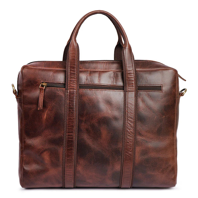 Brown leather briefcase on a white background