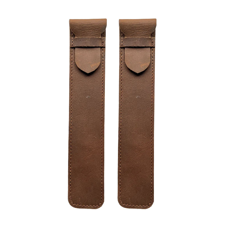 Two brown leather straps on a white background