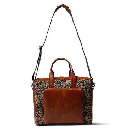Kalamkari Canvas &amp; Leather Laptop Bag