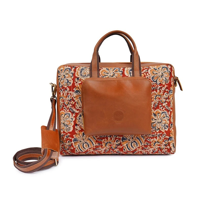 Kalamkari Canvas &amp; Leather Laptop Bag