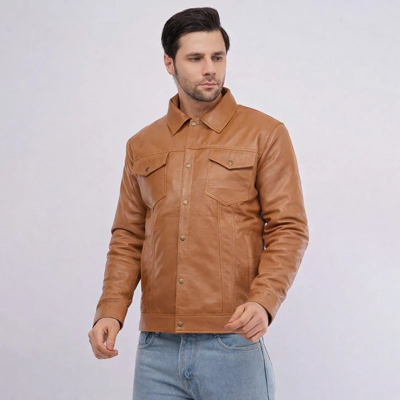 Classic Green Leather Jacket for Men