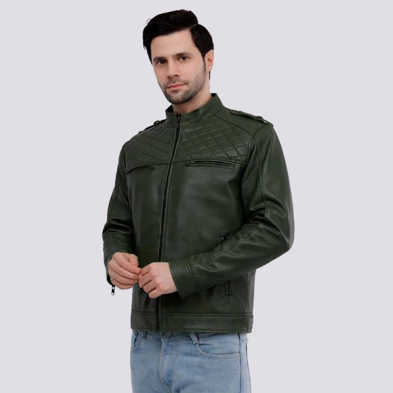Classic Green Leather Jacket for Men