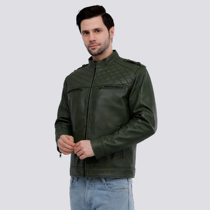 Classic Green Leather Jacket for Men