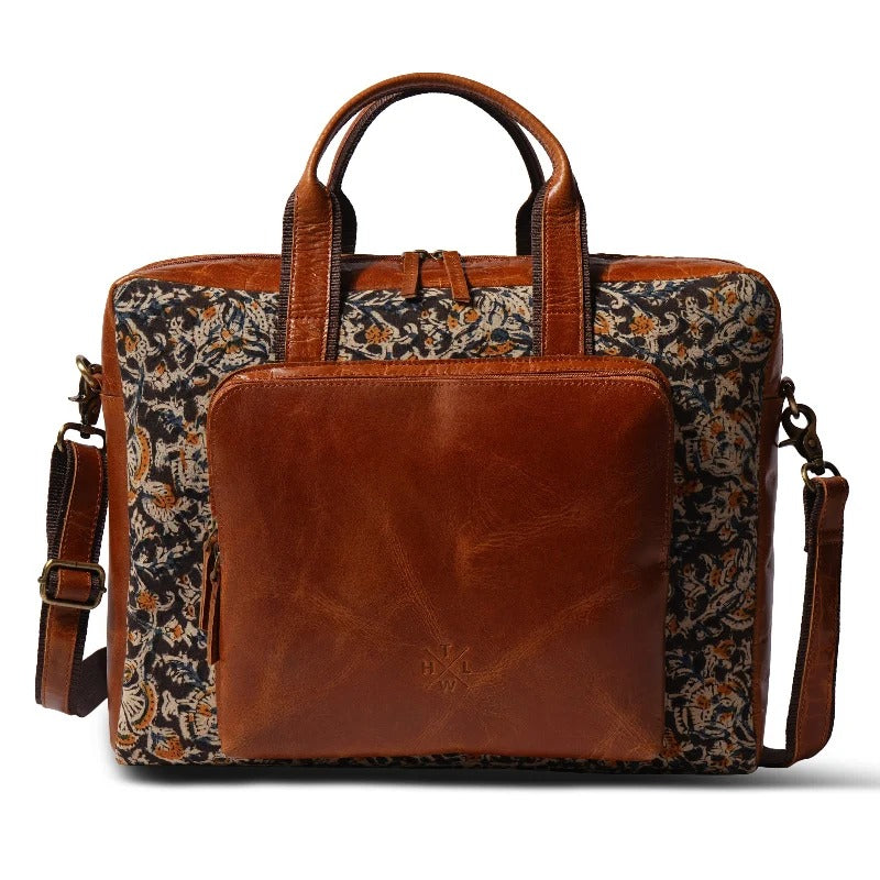 Kalamkari Canvas &amp; Leather Laptop Bag