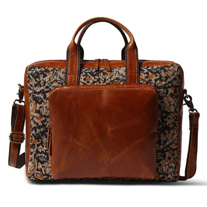 Kalamkari Canvas &amp; Leather Laptop Bag