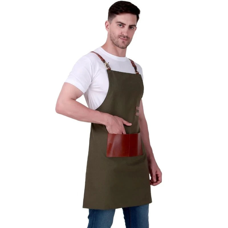 Olive Leather Work Apron