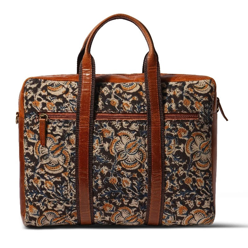 Kalamkari Canvas &amp; Leather Laptop Bag