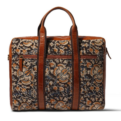 Kalamkari Canvas &amp; Leather Laptop Bag