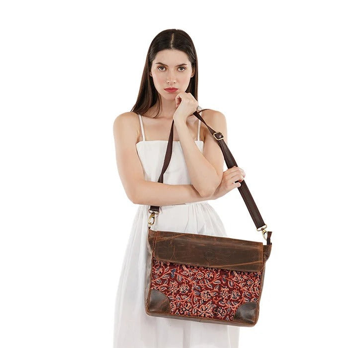 Handcrafted Kalamkari Leather Sling Bag