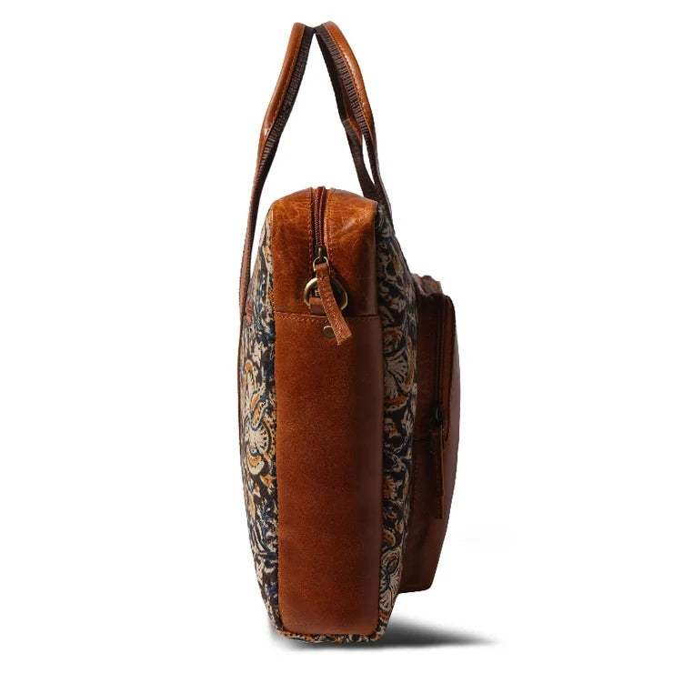 Kalamkari Canvas &amp; Leather Laptop Bag