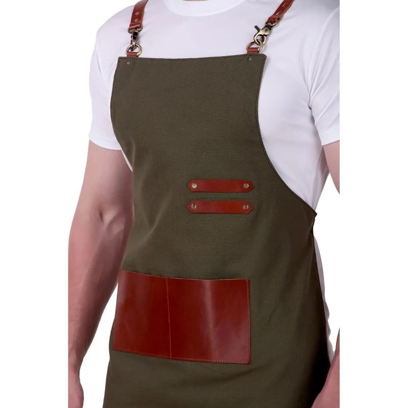 Olive Leather Work Apron