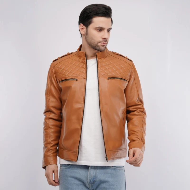 Men’s Black Leather Jacket with Zip Pockets