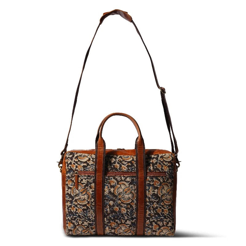 Kalamkari Canvas &amp; Leather Laptop Bag