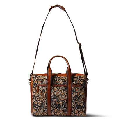 Kalamkari Canvas &amp; Leather Laptop Bag
