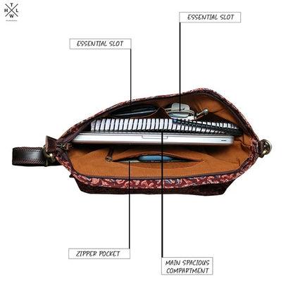 Handcrafted Kalamkari Leather Sling Bag