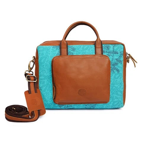Kalamkari Canvas &amp; Leather Laptop Bag