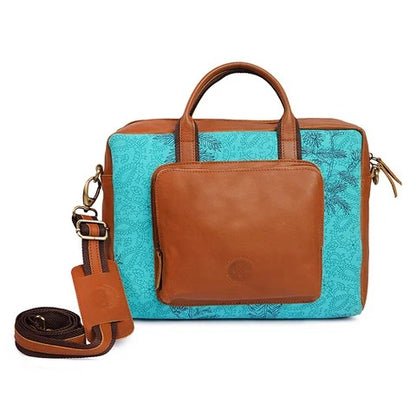 Kalamkari Canvas &amp; Leather Laptop Bag