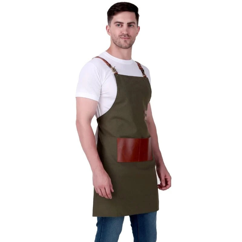 Olive Leather Work Apron