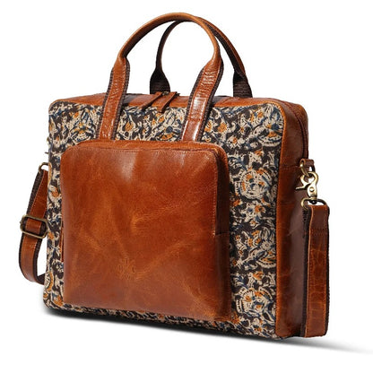 Kalamkari Canvas &amp; Leather Laptop Bag