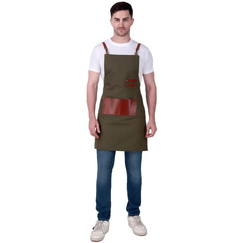 Olive Leather Work Apron