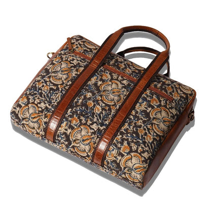 Kalamkari Canvas &amp; Leather Laptop Bag