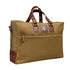 Brown leather briefcase with brown straps on a white background