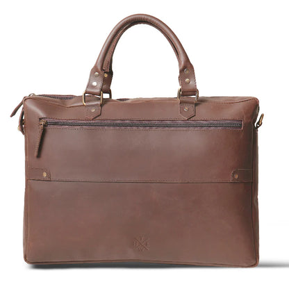 Brown leather briefcase on a white background