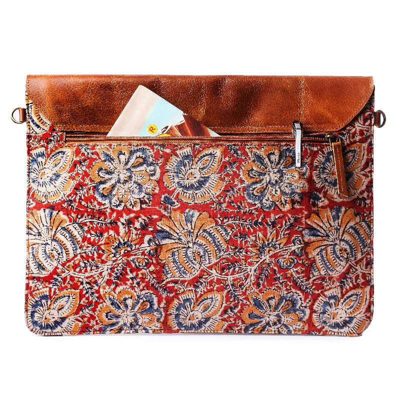 Vintage Kalamkari Red Leather Sleeve