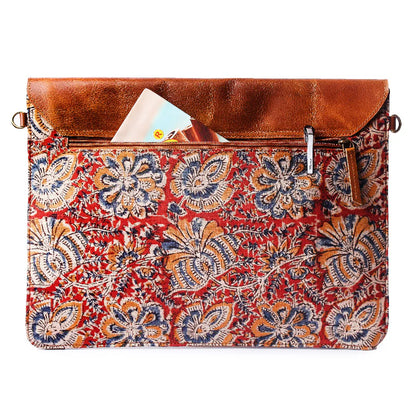 Vintage Kalamkari Red Leather Sleeve