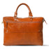 Brown leather bag with handles on a white background