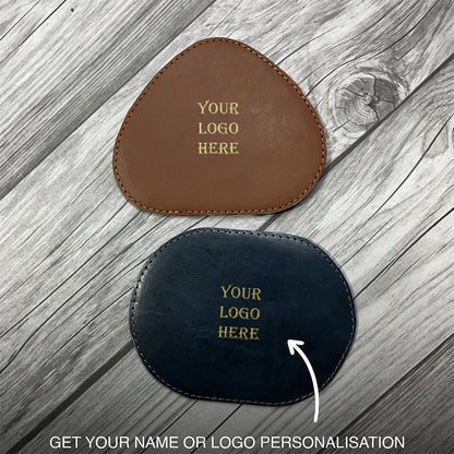 Two leather coasters with &
