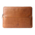 Brown leather laptop sleeve with zipper on a white background