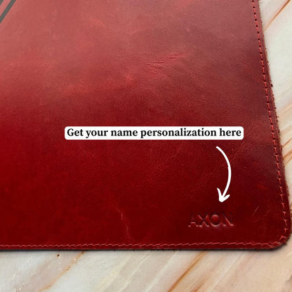 Red leather desk mat with &