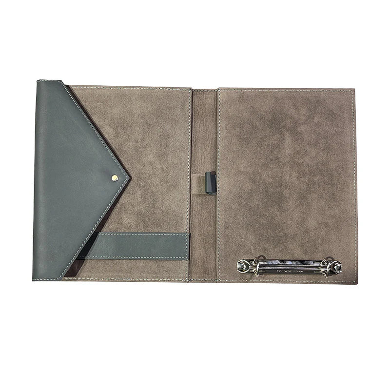 Two-tone leather wallet with a keychain on a white background